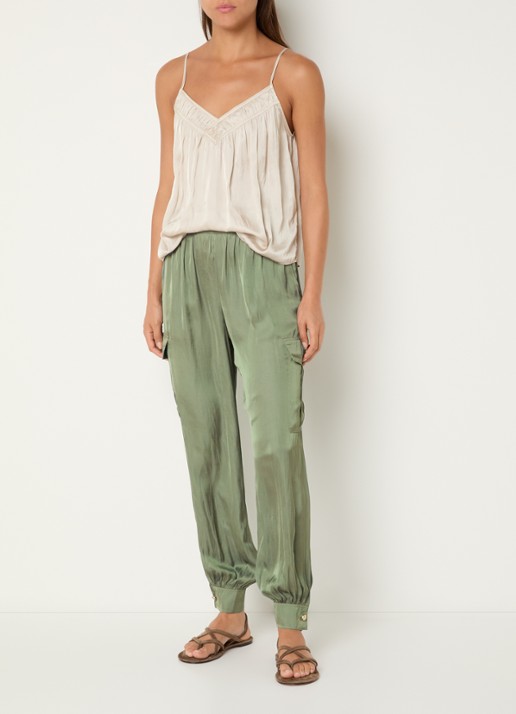 ba&sh Celia high waist loose fit cargobroek met glanzende finish  - voorkant 3 groen