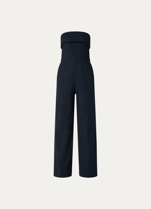 ba&sh Cenelia wide fit jumpsuit in linnenblend - voorkant 2 donkerblauw