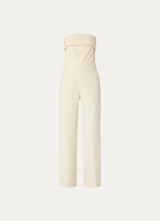 ba&sh Cenelia wide fit jumpsuit in linnenblend - voorkant beige