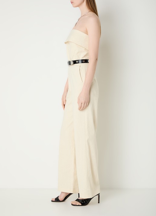 ba&sh Cenelia wide fit jumpsuit in linnenblend - voorkant 2 beige