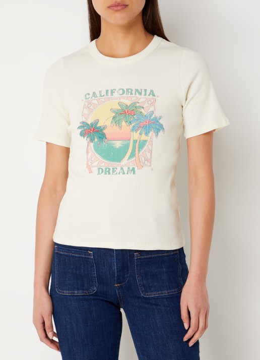 ba&sh Cerena T-shirt met ribstructuur en print