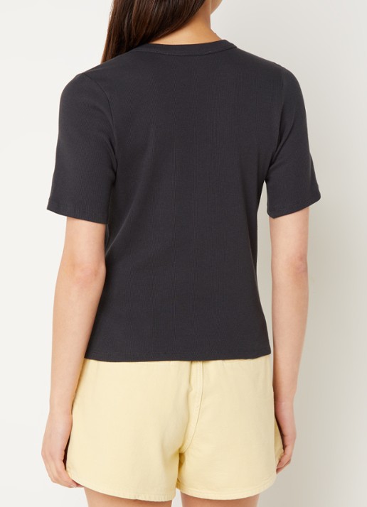 ba&sh Cerena T-shirt met ribstructuur en print - achterkant 2 antraciet
