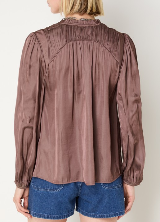 ba&sh Cesira blouse met plooidetail - achterkant 4 bruin
