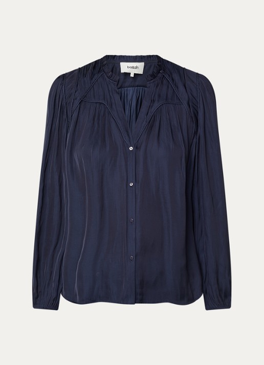 ba&sh Cesira blouse met plooidetail - voorkant 3 donkerblauw
