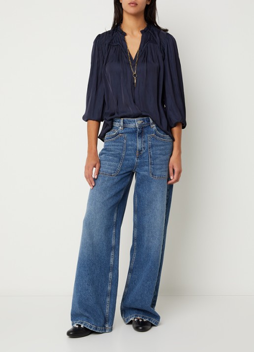 ba&sh Cesira blouse met plooidetail - voorkant 4 donkerblauw