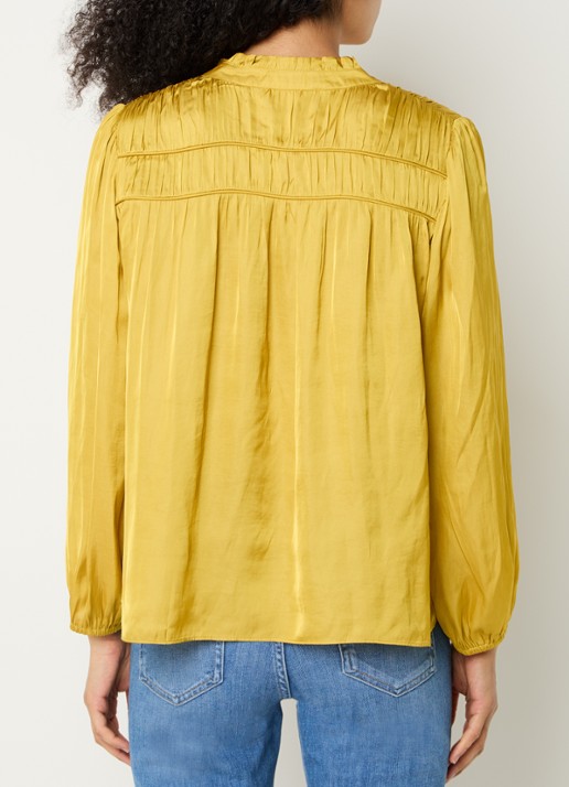 ba&sh Cessia blouse van satijn met ruches - achterkant 4 okergeel