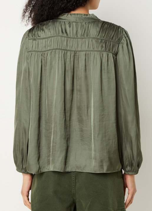 ba&sh Cessia blouse van satijn met ruches - achterkant 4 legergroen