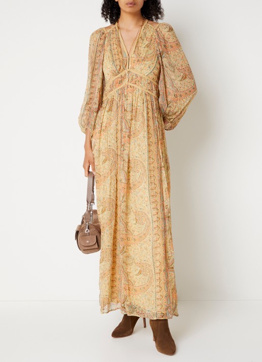 ba&sh Chana maxi tuniekjurk met print - detail 4 camel