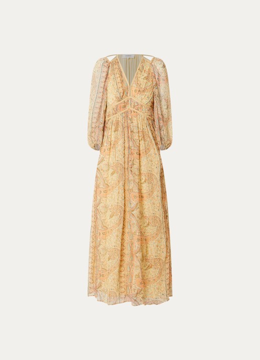 ba&sh Chana maxi tuniekjurk met print - voorkant camel