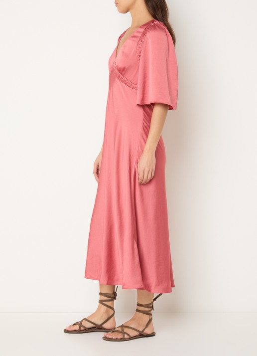ba&sh Charlotte midi jurk met V-hals - voorkant 2 roze