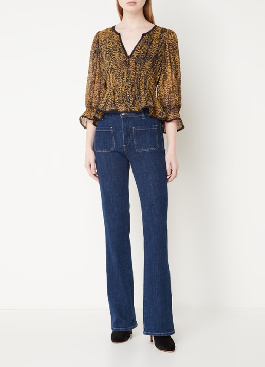 ba&sh Chili semi-transparante top met print en smockwerk - voorkant 3 okergeel