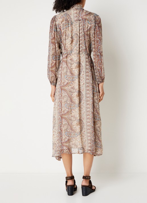 ba&sh Ciahara midi blousejurk met print - achterkant 2 gebroken wit