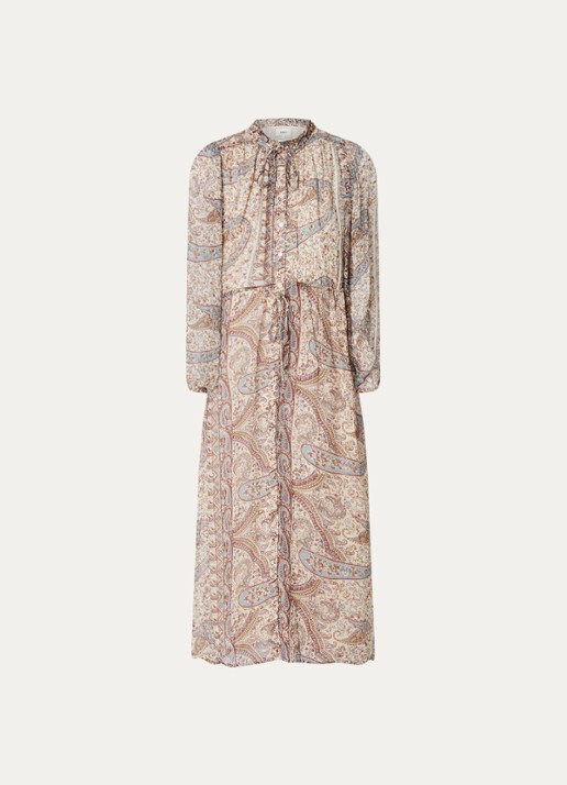 ba&sh Ciahara midi blousejurk met print - voorkant 3 gebroken wit