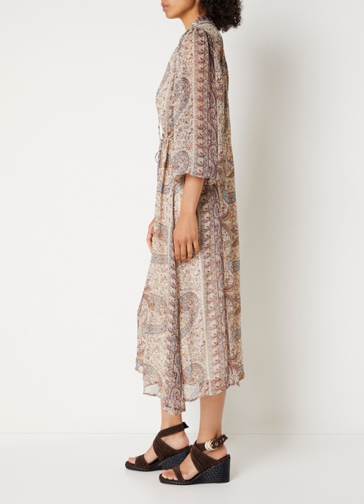 ba&sh Ciahara midi blousejurk met print - voorkant 4 gebroken wit