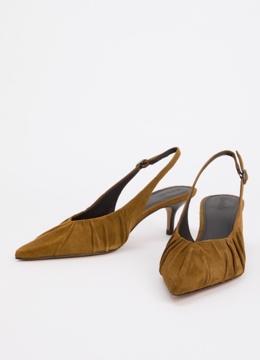 ba&sh Cidney slingback van suède  - detail cognac