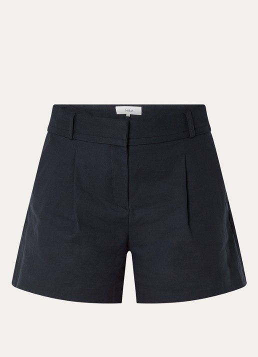 ba&sh Cilo high waist wide fit korte broek in linnenblend - voorkant 3 donkerblauw