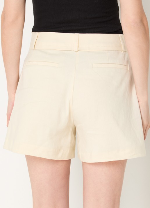 ba&sh Cilo high waist wide fit korte broek in linnenblend - achterkant 4 creme