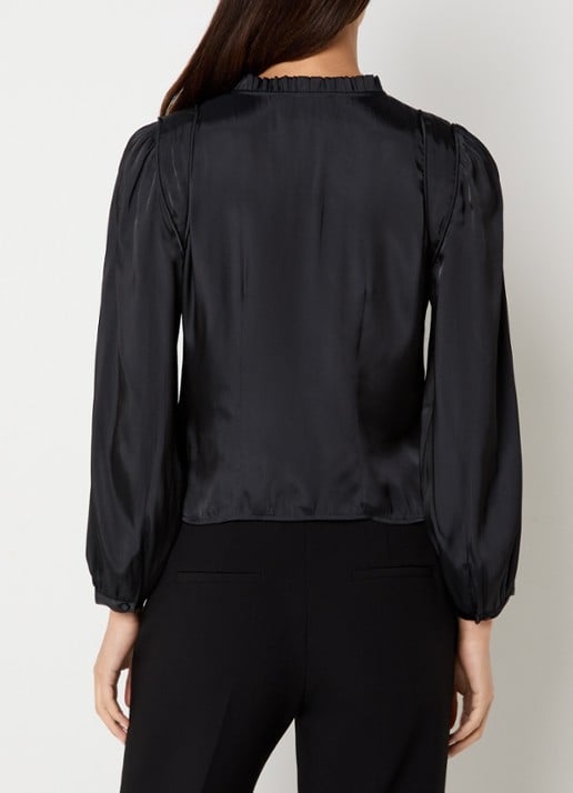 ba&sh Cimila blouse van satijn met smockwerk - achterkant zwart