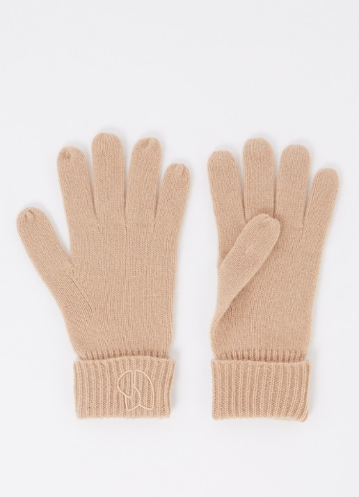 ba&sh Cimon fijngebreide handschoenen van kasjmier met logoborduring - voorkant camel