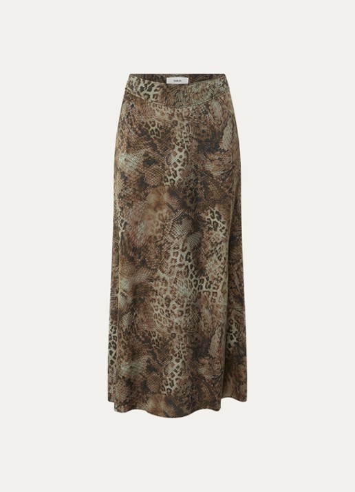 ba&sh Ciria midi rok met dierenprint - voorkant 2 khaki