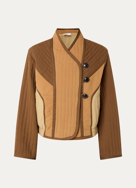 ba&sh Ciska jack met quilt patroon en steekzakken - voorkant 2 camel