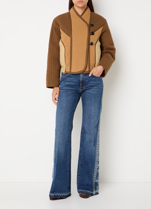 ba&sh Ciska jack met quilt patroon en steekzakken - voorkant 3 camel