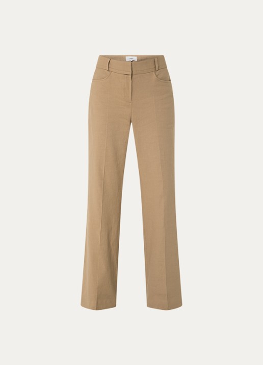 ba&sh Cista mid waist straight fit pantalon in linnenblend - voorkant 2 camel