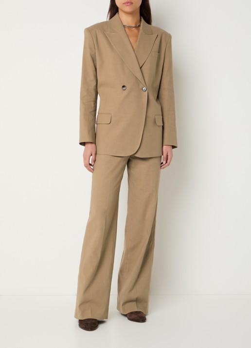 ba&sh Cista mid waist straight fit pantalon in linnenblend - voorkant 3 camel