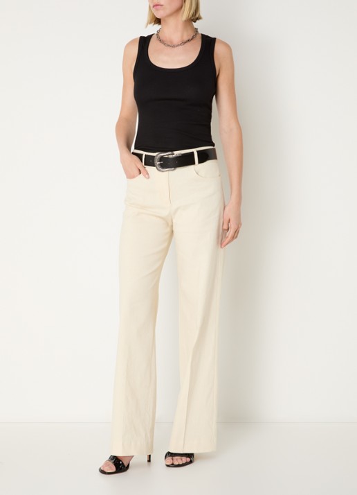 ba&sh Cista mid waist straight fit pantalon in linnenblend - voorkant 4 ivoor