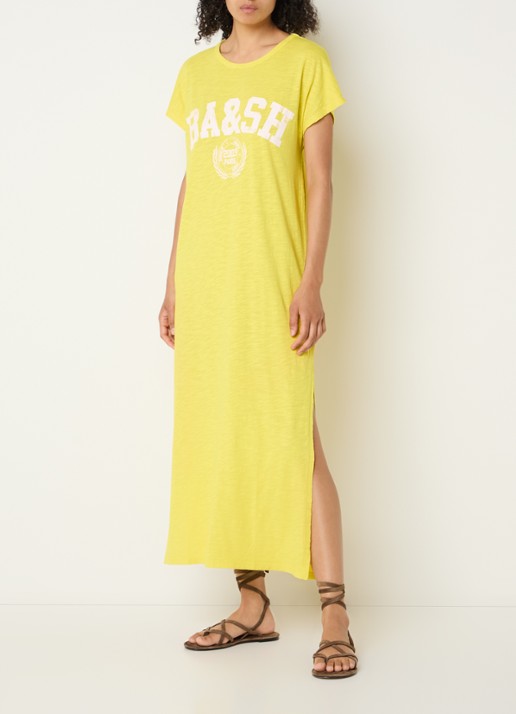 ba&sh Civia midi T-shirt jurk met logo - detail 4 geel