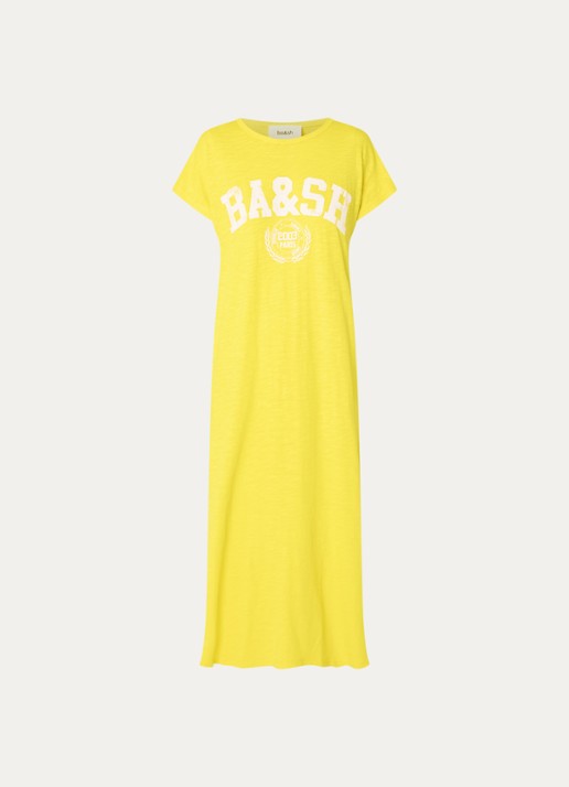 ba&sh Civia midi T-shirt jurk met logo - voorkant geel