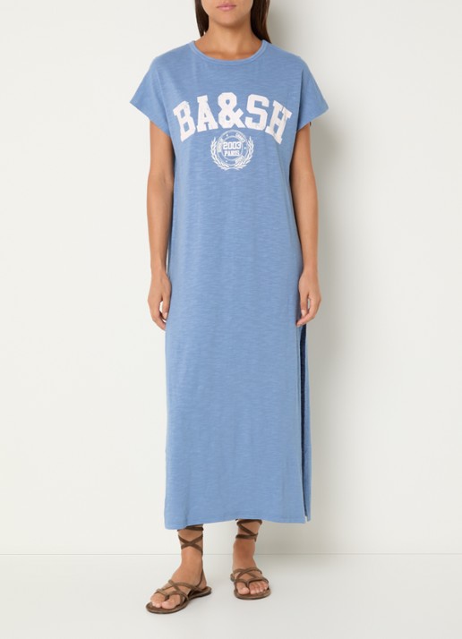 ba&sh Civia midi T-shirt jurk met logo - detail 2 blauw