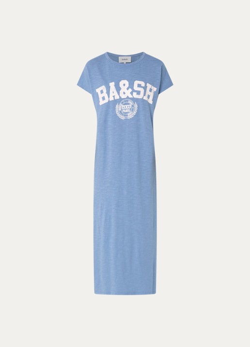 ba&sh Civia midi T-shirt jurk met logo - voorkant 3 blauw