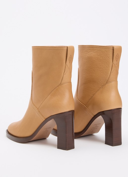 ba&sh Clarosa enkellaarsje van leer - achterkant camel