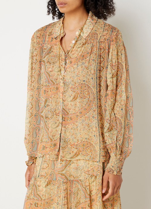 ba&sh Cleo blouse met print - detail 4 camel