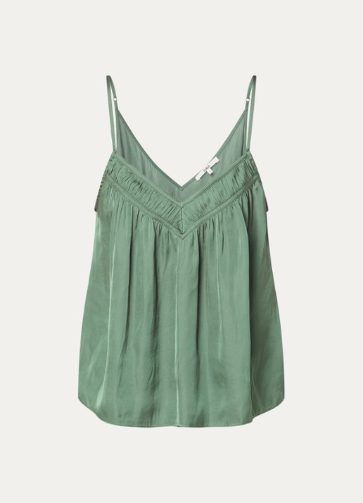 ba&sh Clovis top met spaghetti bandjes en glanzende finish  - voorkant khaki