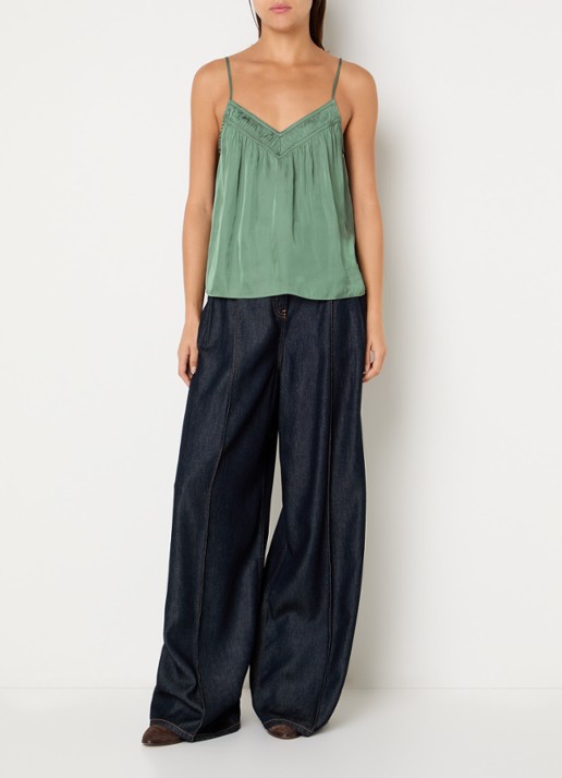 ba&sh Clovis top met spaghetti bandjes en glanzende finish  - voorkant 2 khaki
