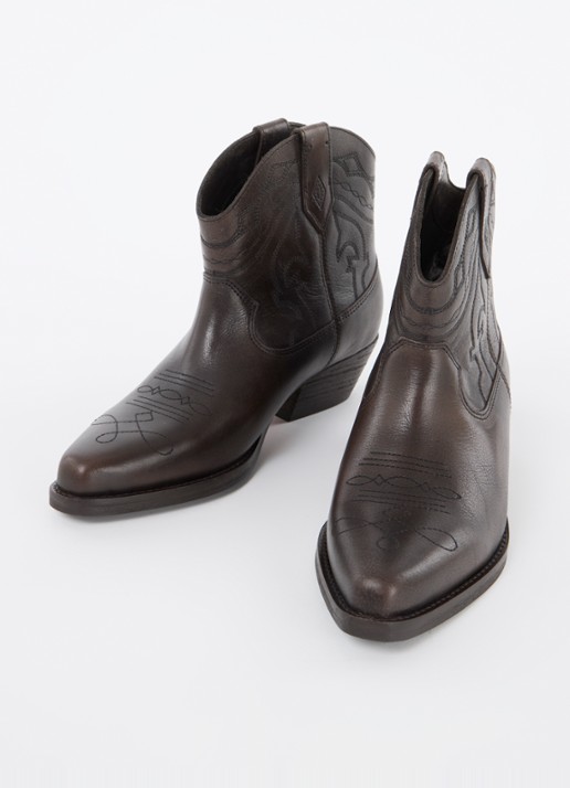 ba&sh Clyde cowboylaars van leer met doorgestikte details - detail 2 donkerbruin
