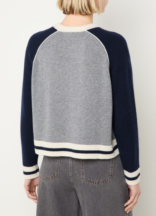 ba&sh Colette fijngebreide trui van kasjmier met logoprint - achterkant donkerblauw