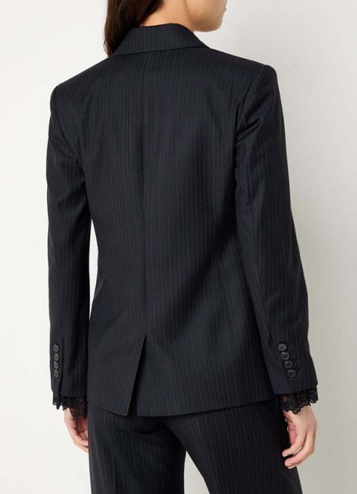 ba&sh Coline double-breasted blazer in wolbend met krijtstreep  - achterkant donkerblauw