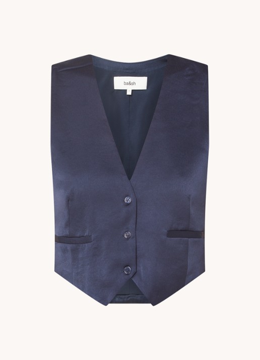 ba&sh Corali cropped gilet van satijn - voorkant donkerblauw