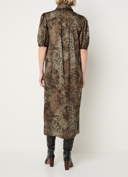 ba&sh Corma midi blousejurk met print - achterkant bruin