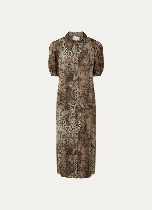 ba&sh Corma midi blousejurk met print - voorkant 2 bruin