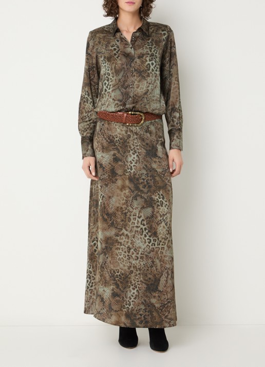 ba&sh Cornelia blouse met dierenprint - voorkant 2 khaki