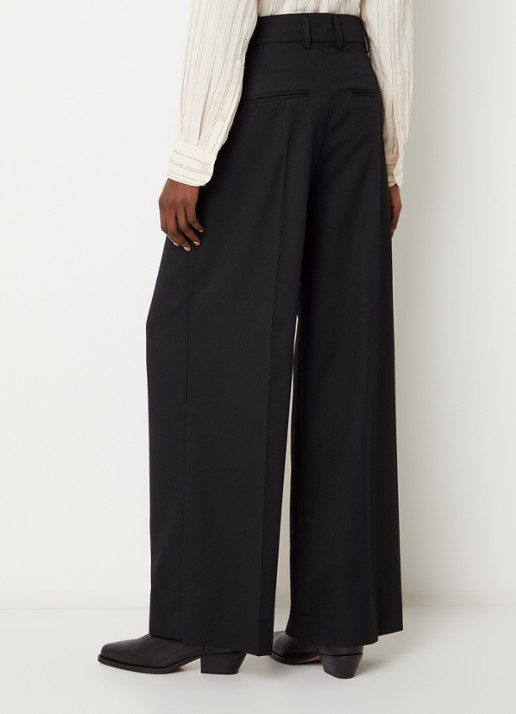 ba&sh Cravy high waist wide fit broek in wolblend - achterkant zwart