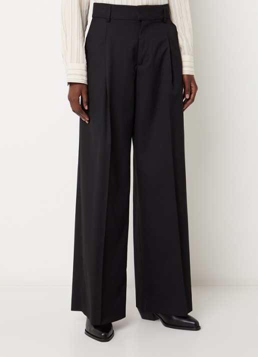 ba&sh Cravy high waist wide fit broek in wolblend - detail 4 zwart