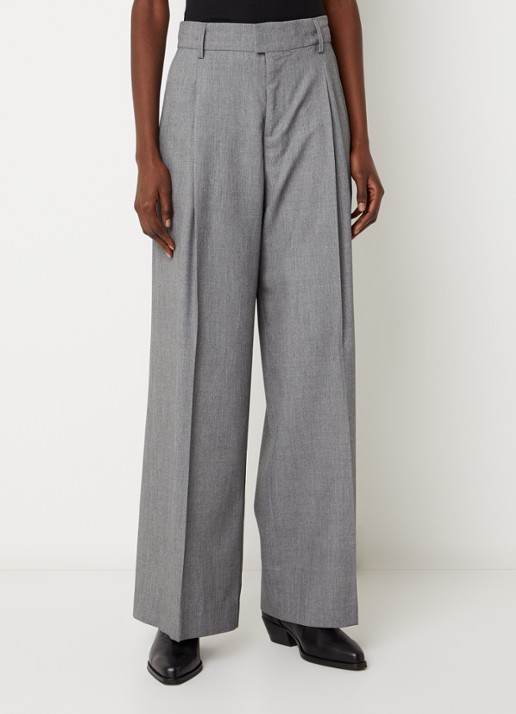 ba&sh Cravy high waist wide fit broek in wolblend - detail grijsmele