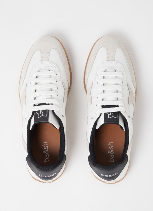 ba&sh Crew sneaker van leer met suède details - detail 3 gebroken wit