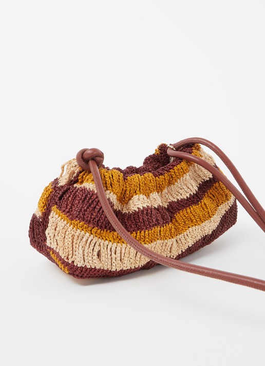 ba&sh Crossbodytas van raffia met leren details - achterkant 4 bruin