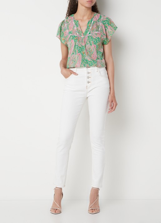 Ba&sh Cscott high waist tapered cropped jeans met stretch - voorkant 5 gebroken wit